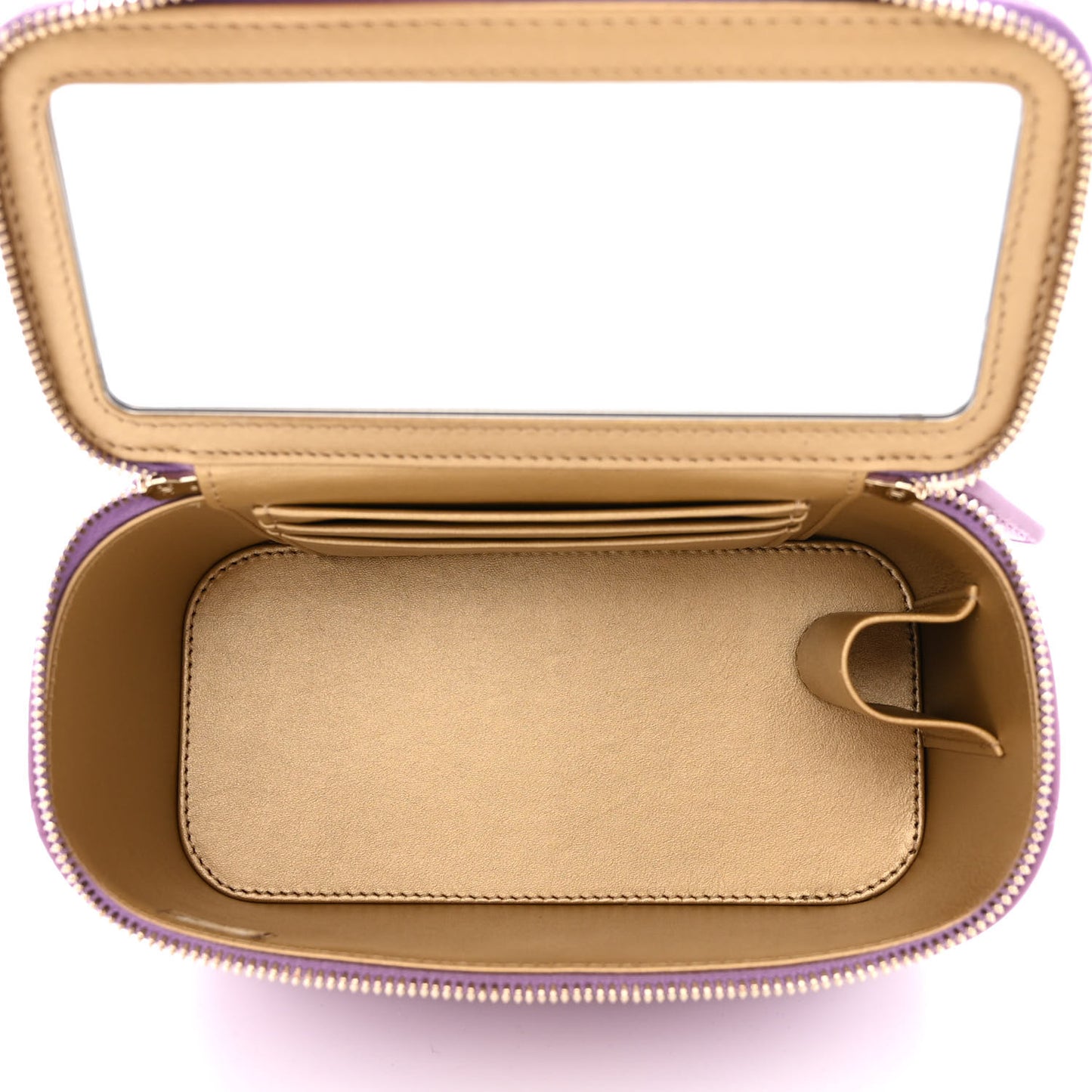Lambskin Quilted Pearl Crush Small Vanity Case With Chain Purple