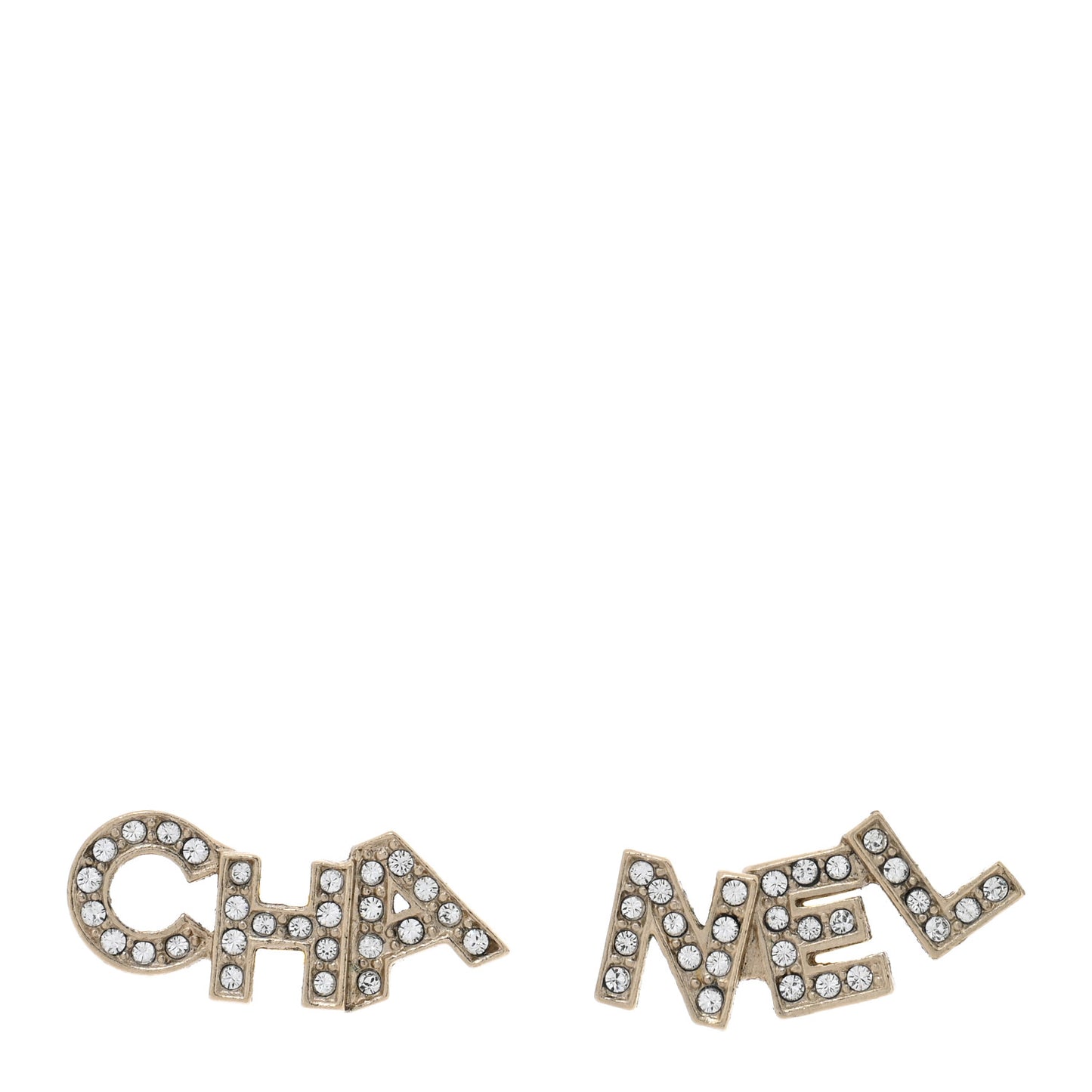 Crystal Cha-Nel Logo Earrings Gold
