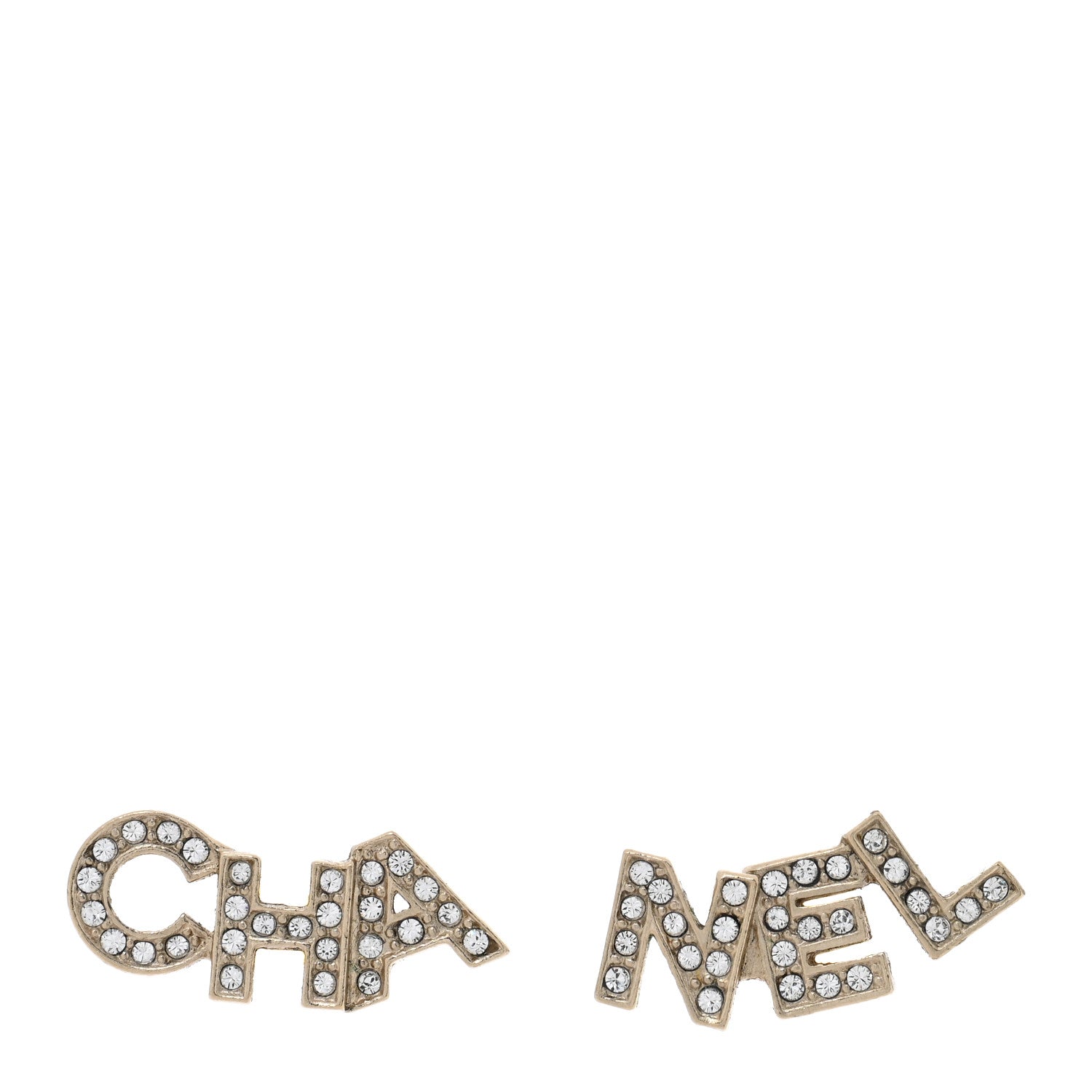 Chanel Crystal Cha-Nel Logo Earrings Gold 1 of 5