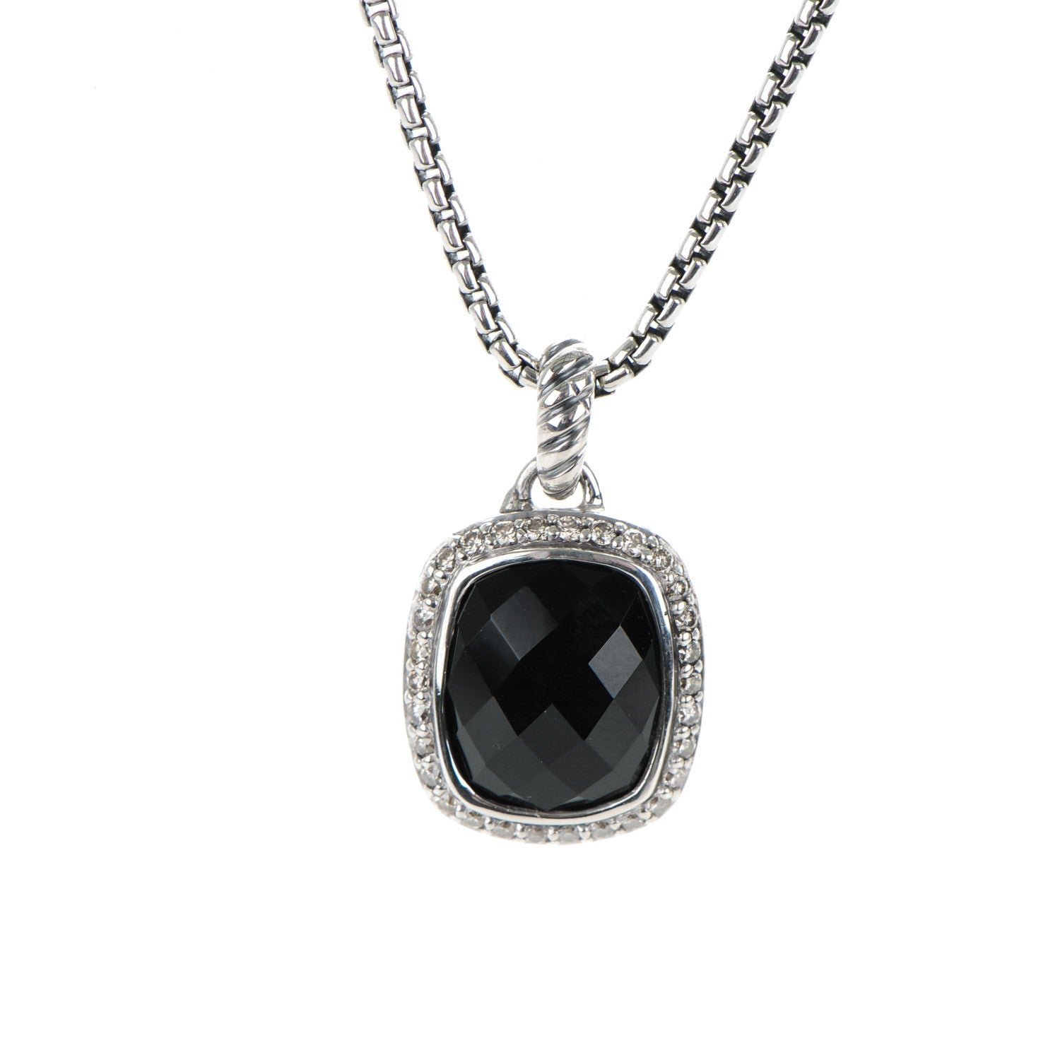 David Yurman Sterling Silver Pave Diamond Black Onyx 12mm Noblesse Pendant Necklace 4 of 7