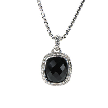David Yurman Sterling Silver Pave Diamond Black Onyx 12mm Noblesse Pendant Necklace 4 of 7