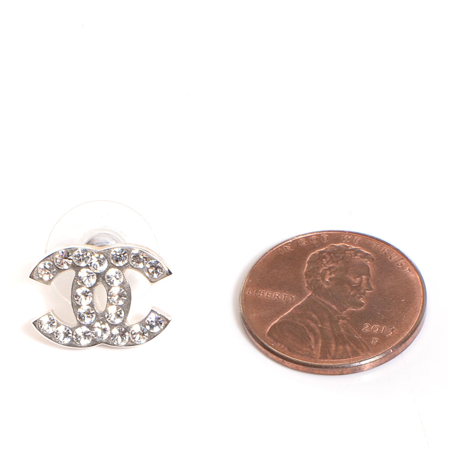 Chanel Crystal Timeless CC Earrings Silver 2 of 5