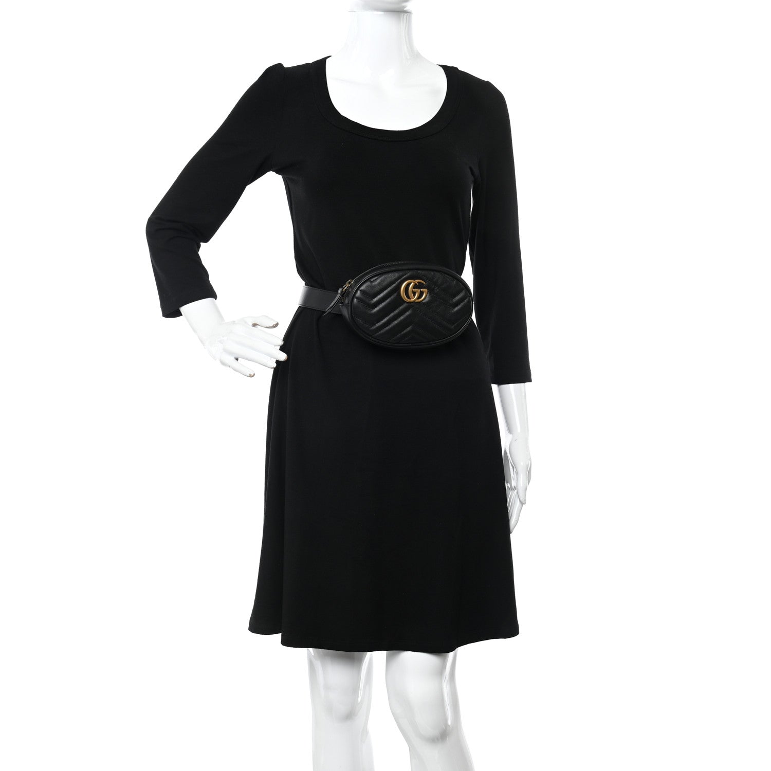 Gucci Calfskin Matelasse GG Marmont Belt Bag 65 26 Black 2 of 11