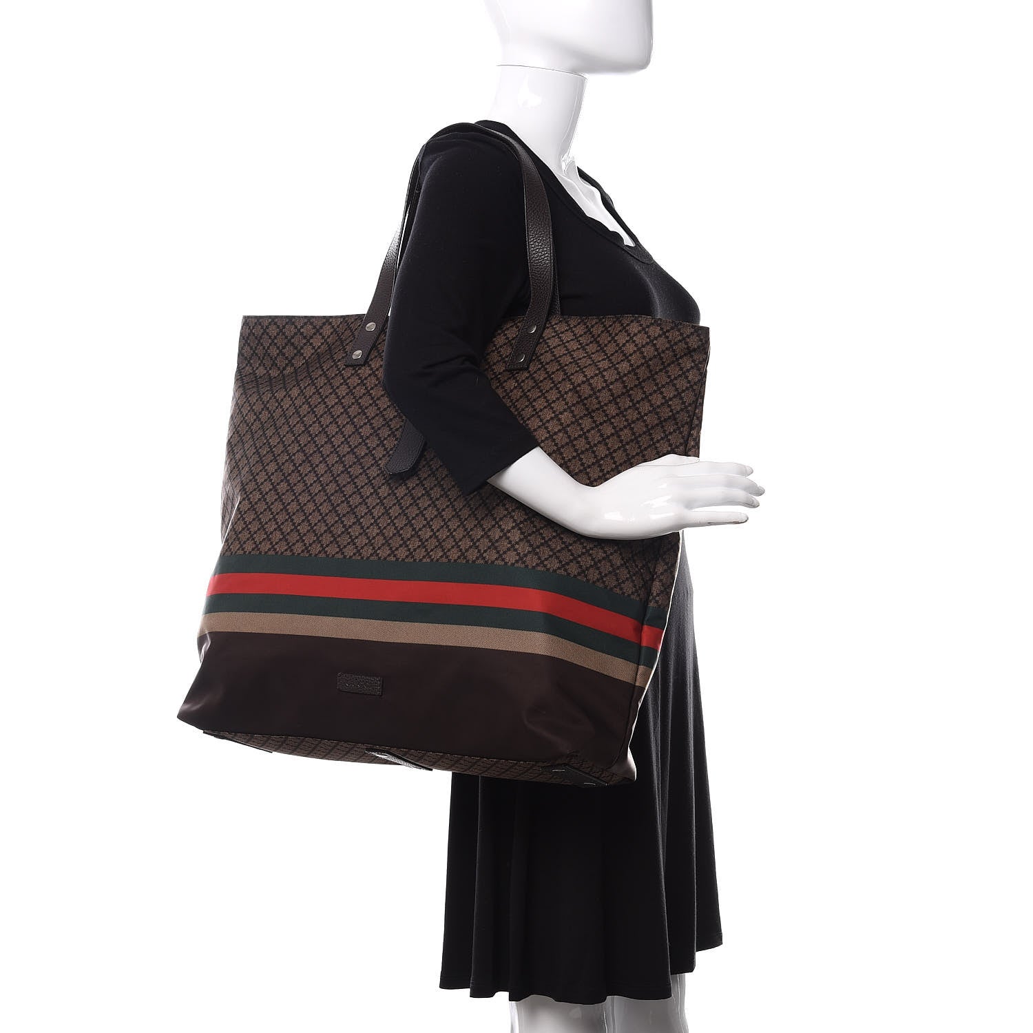 Gucci Nylon Diamante Web Buckle Tote Brown 2 of 10