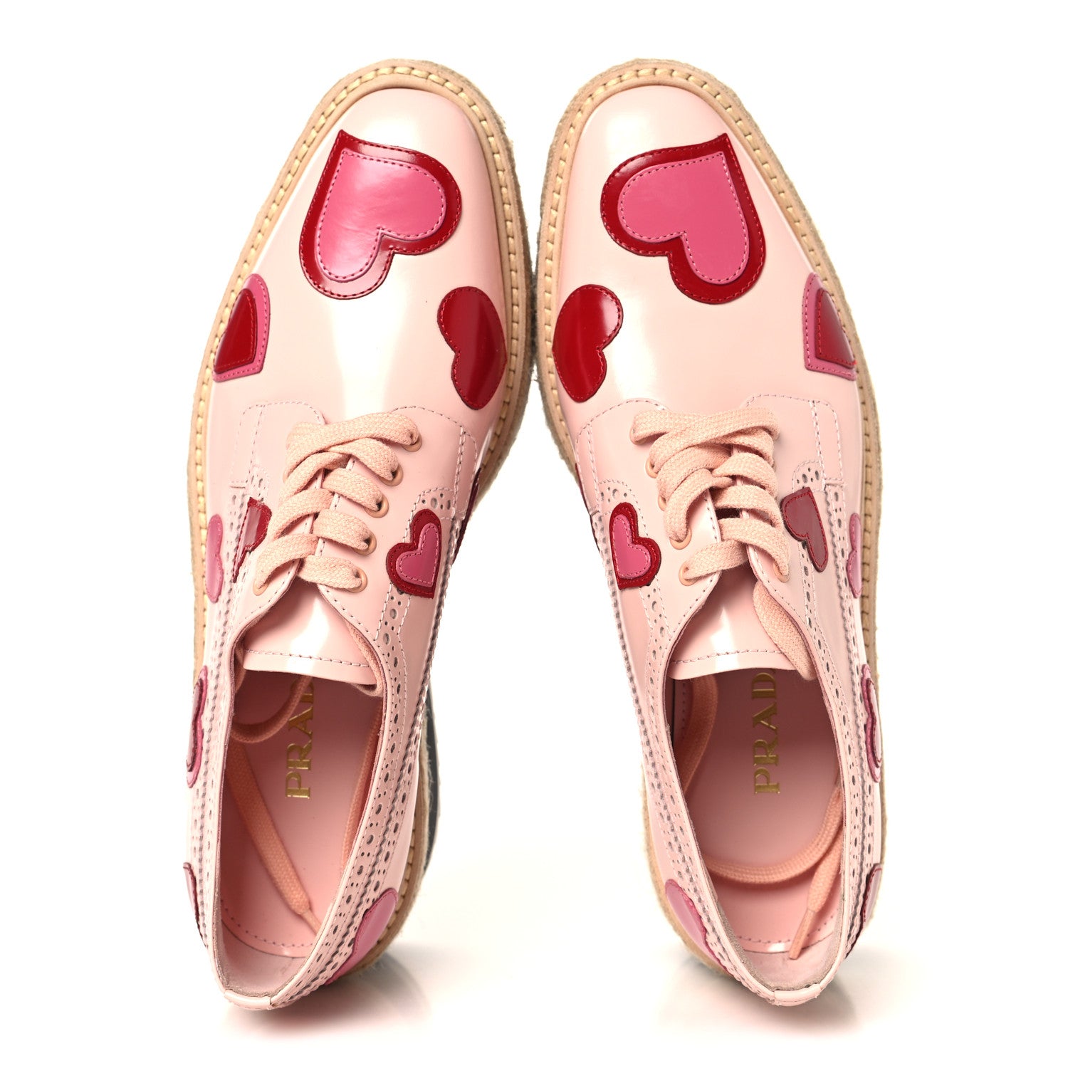 PRADA ハート柄 フラットシューズ Prada Patent Calfskin Espadrille Hearts 45mm Platform Sneakers
