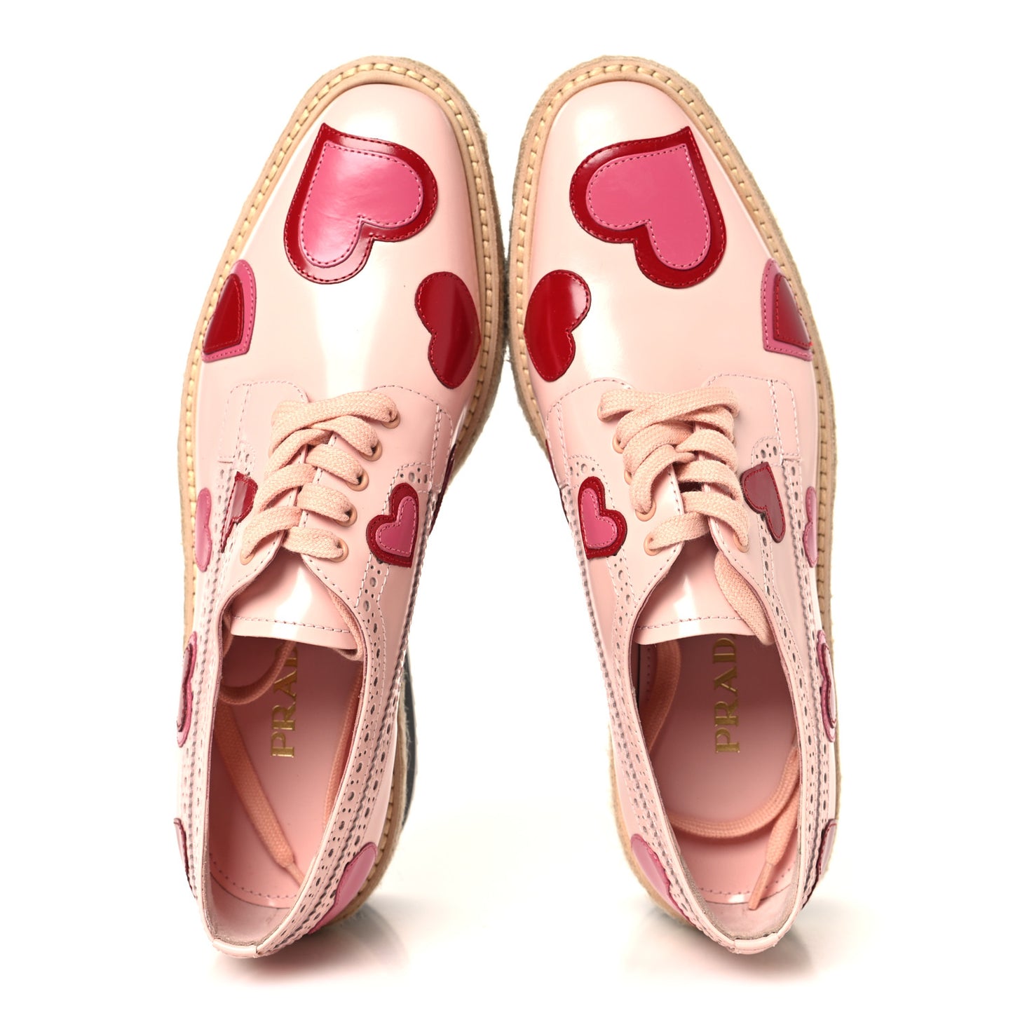Patent Calfskin Espadrille Hearts 45mm Platform Sneakers 38.5 Pink