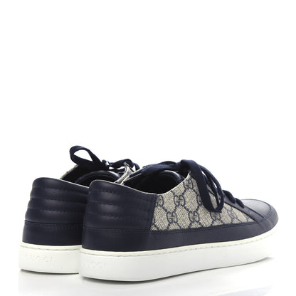 Gucci GG Supreme Monogram Calfskin Mens Low Top Sneakers 8.5 Blue Beige 4 of 11