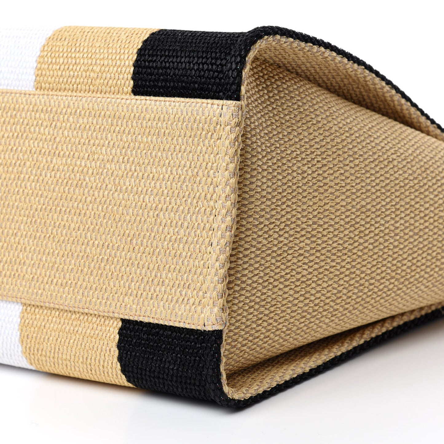 Straw Raffia Calfskin Striped Medium Deauville Tote Black Beige Ivory