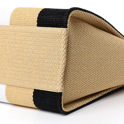 Chanel Straw Raffia Calfskin Striped Medium Deauville Tote Black Beige Ivory 8 of 11