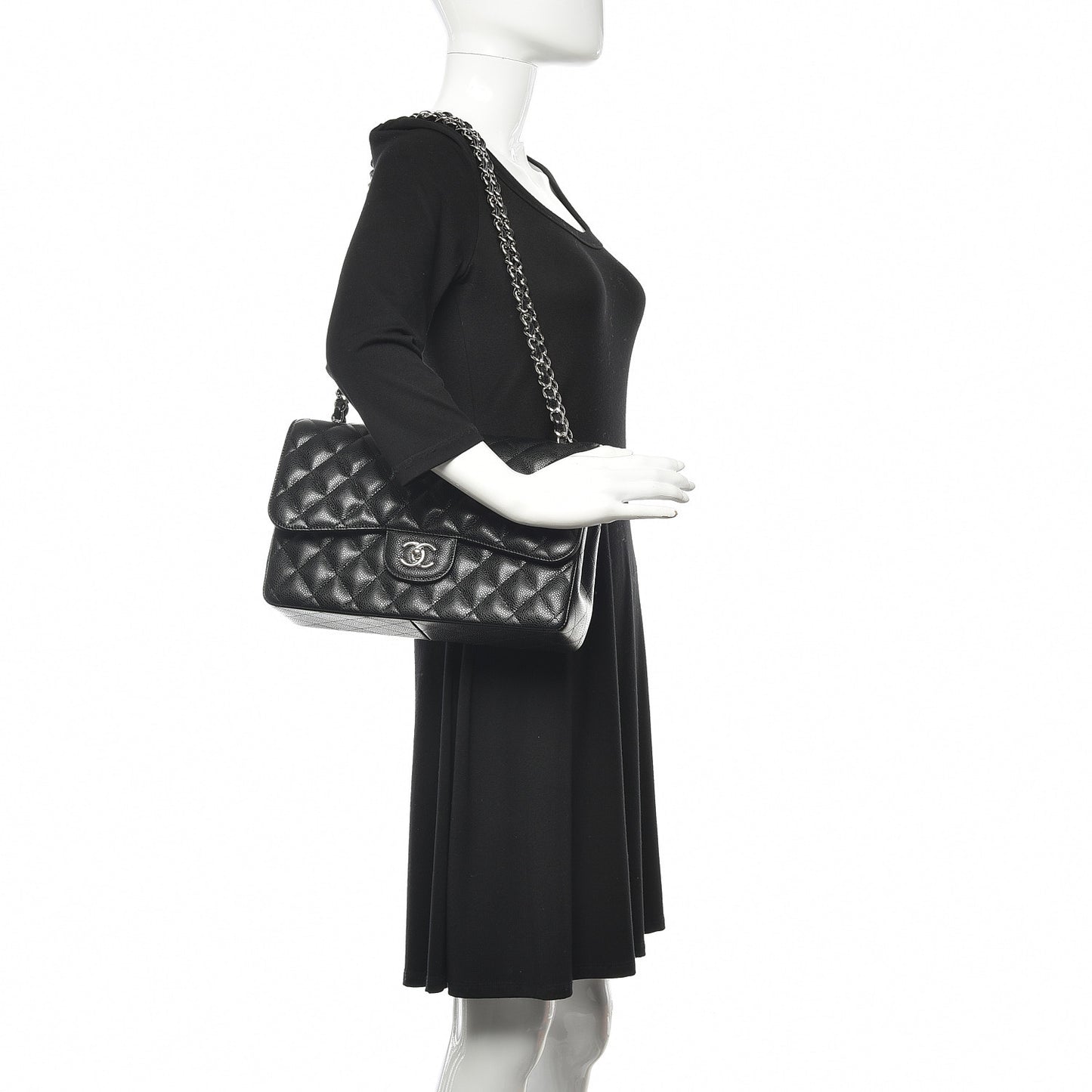 Caviar Quilted Jumbo Double Flap Black