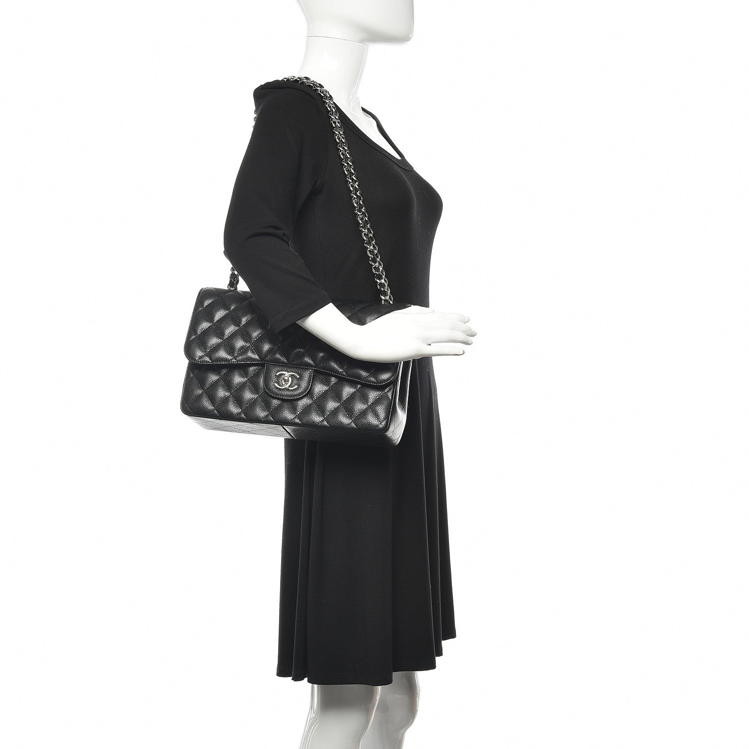 Chanel Caviar Quilted Jumbo Double Flap Black 2 of 12