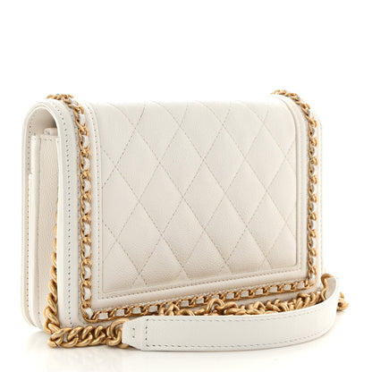 Chanel Caviar Quilted Chain Around Boy Wallet On Chain WOC White 3 of 15