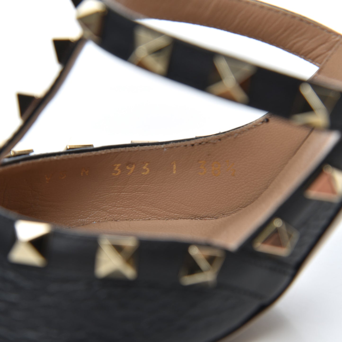 Pebbled Calfskin Rockstud Ankle Strap 100mm Pumps 38.5 Black