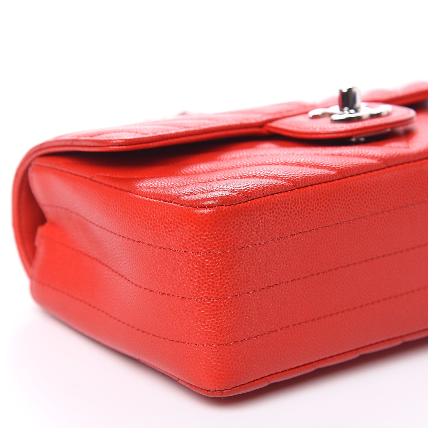 Caviar Chevron Quilted Mini Rectangular Flap Red