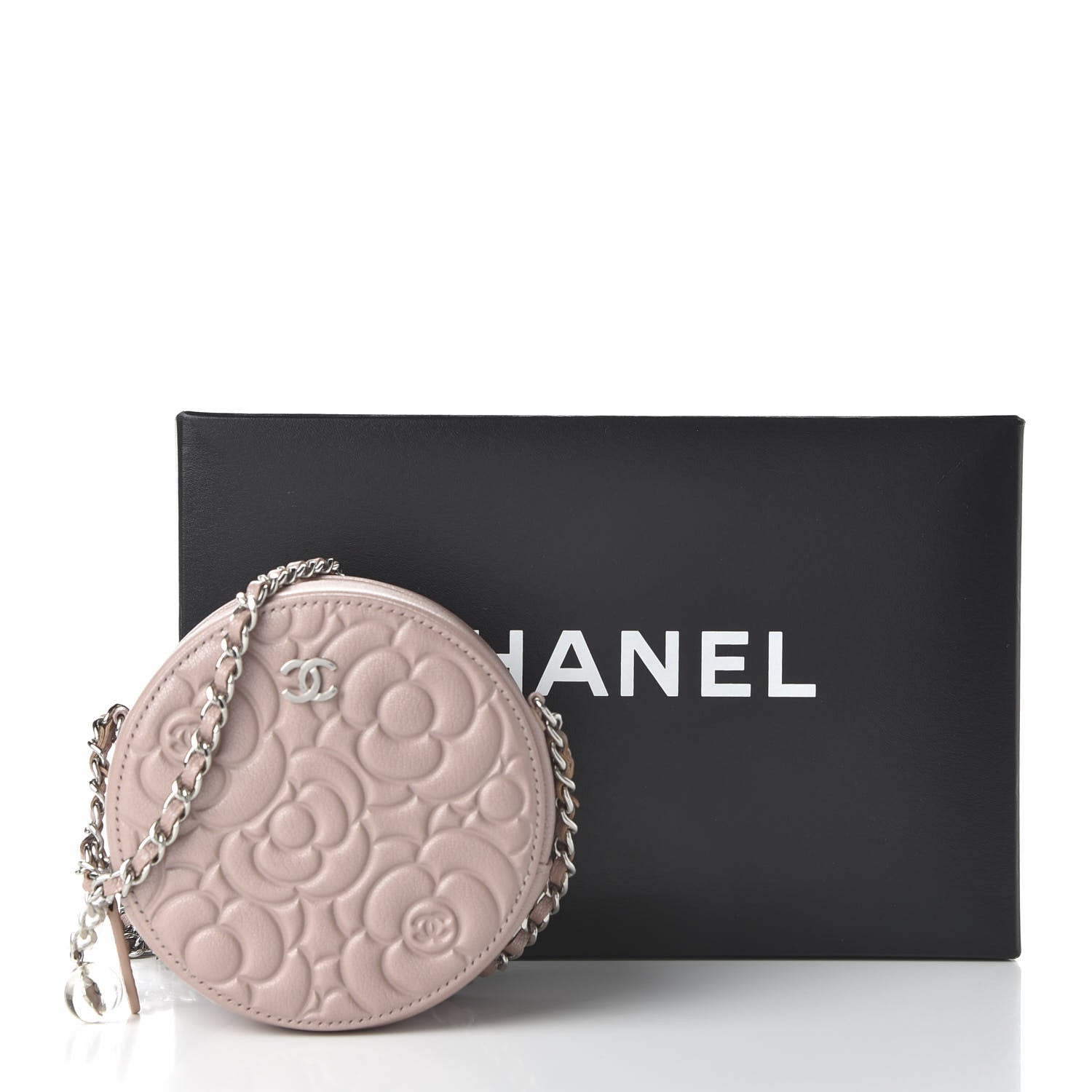 Chanel Goatskin Camellia Quilted Round Clutch With Chain Light Pink 11 of 11