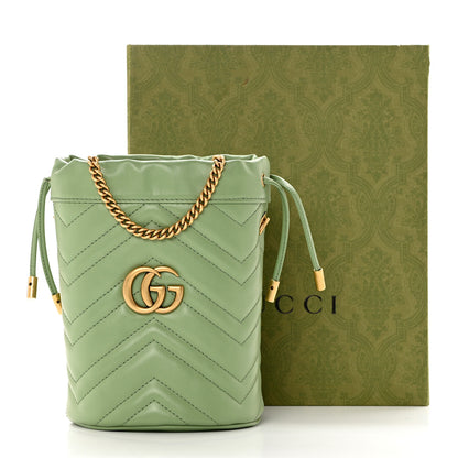 Gucci Calfskin Matelasse Chevron Mini GG Marmont 2.0 Bucket Bag Salamander Green 9 of 9