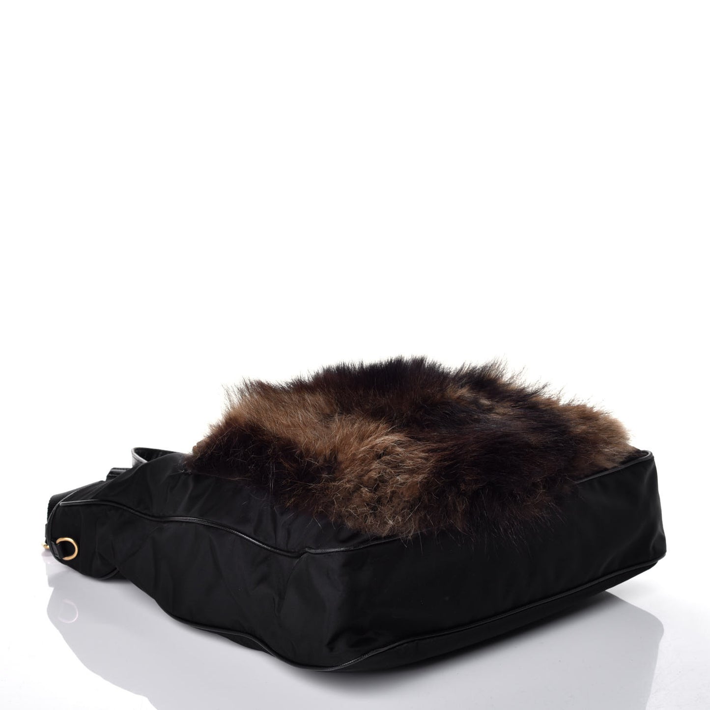 Tessuto Nylon Fur Front Pocket Tote Black
