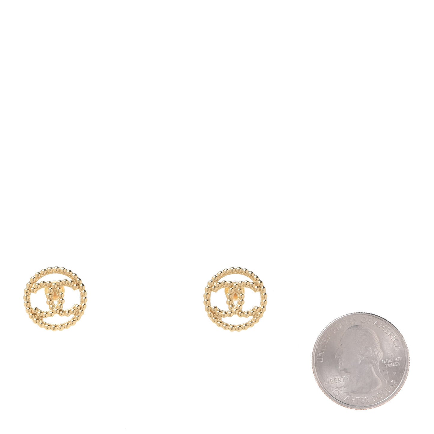 Metal Bead Round CC Stud Earrings Gold