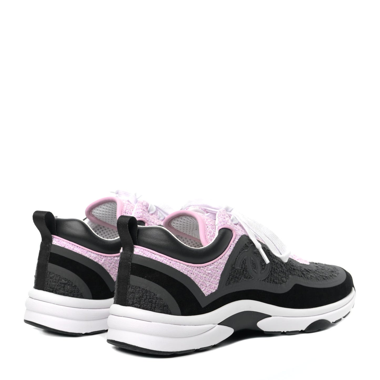 Tweed Suede Calfskin CC Sneakers 40 Gray Pink