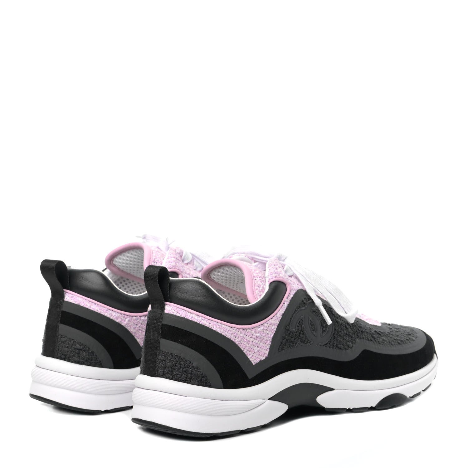 Chanel Tweed Suede Calfskin CC Sneakers 40 Gray Pink 6 of 17