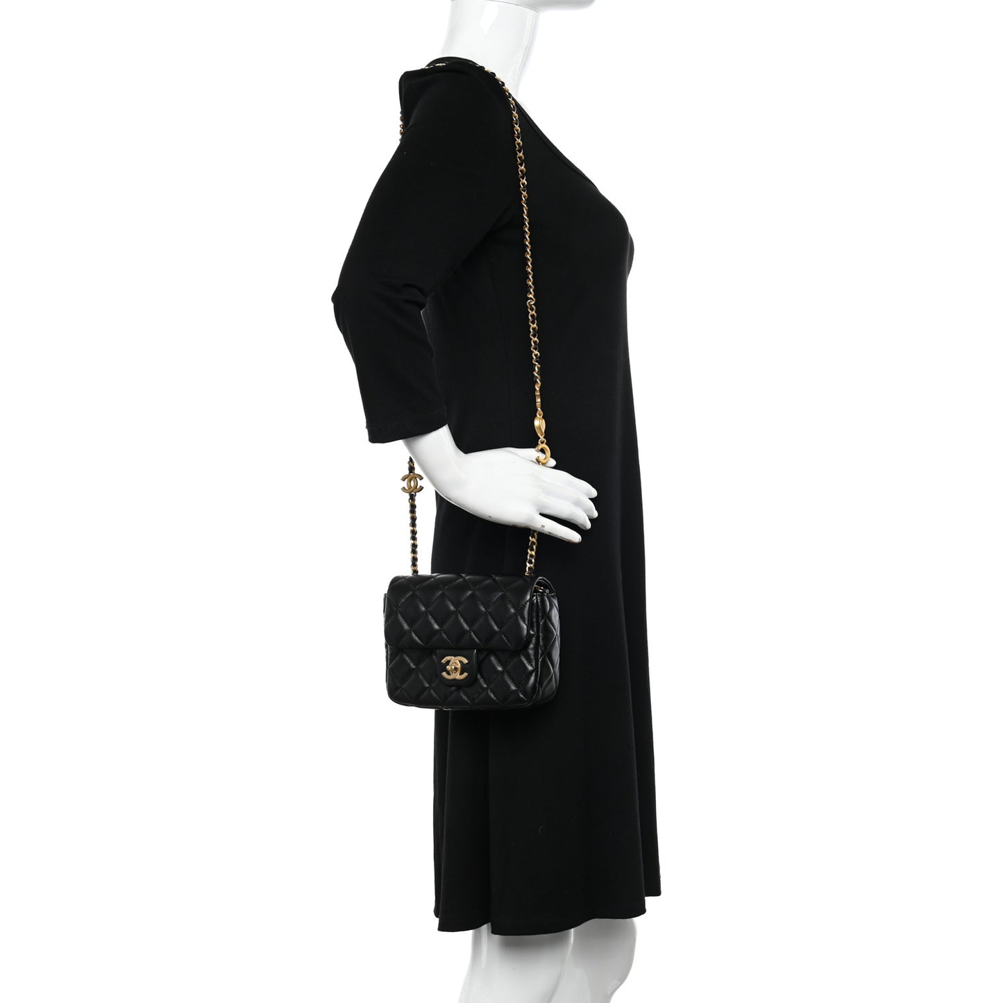 Lambskin Enamel Quilted Mini Coco Hearts Square Flap Black