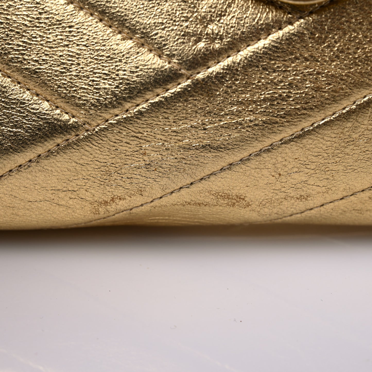 Metallic Lambskin Crystal Chevron Chain Clutch Gold