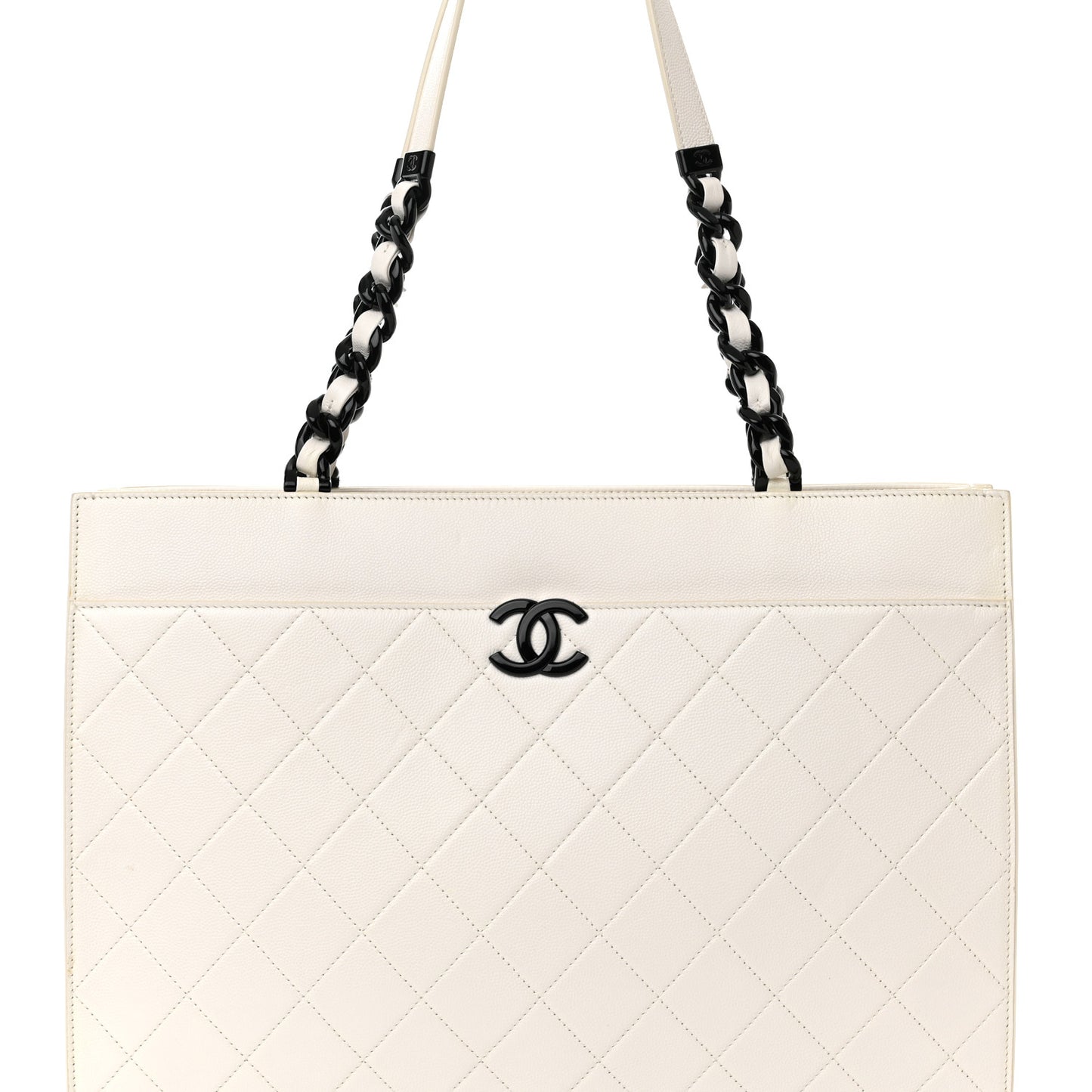 Caviar Quilted My Everything Large Shopping Tote White Black