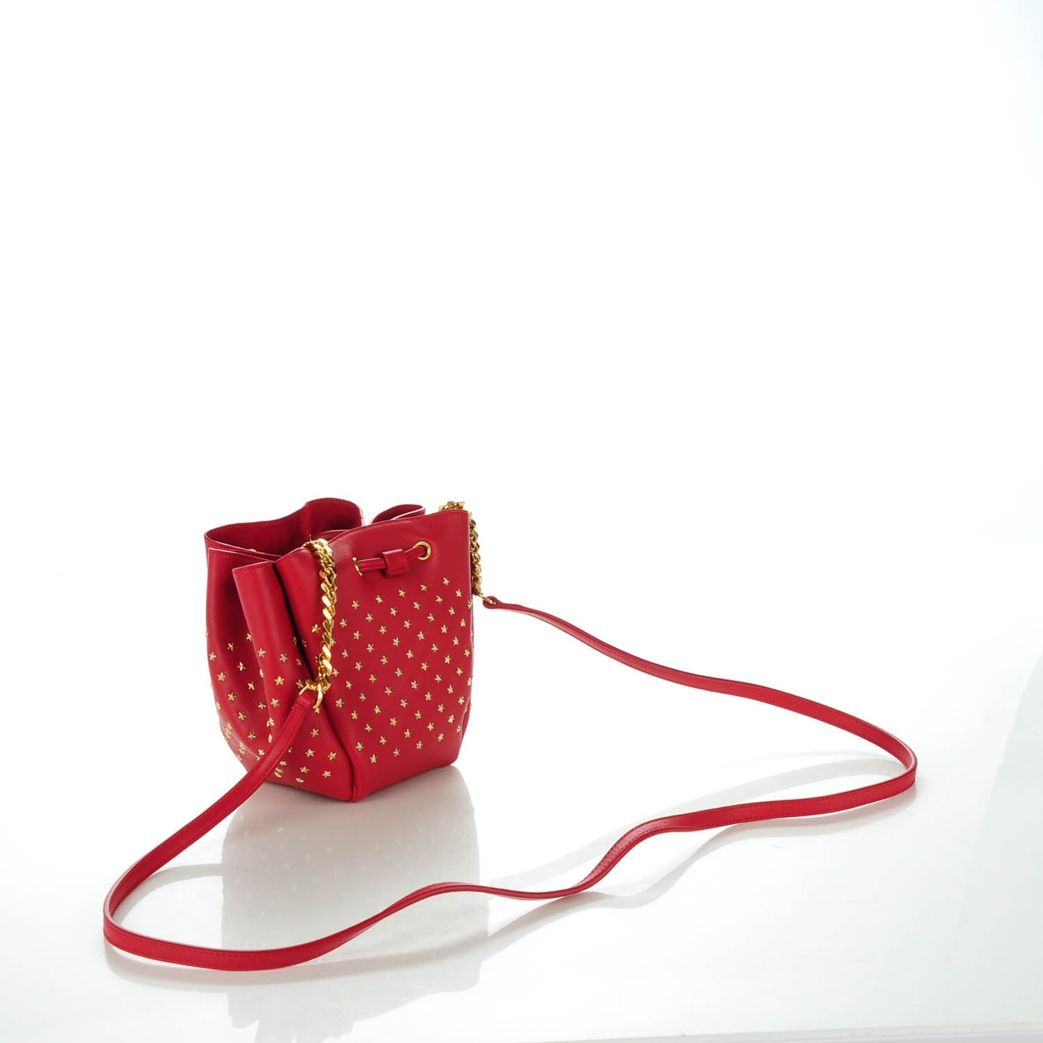 Saint Laurent Calfskin Star Studded Small Monogram Bucket Bag Red 3 of 7