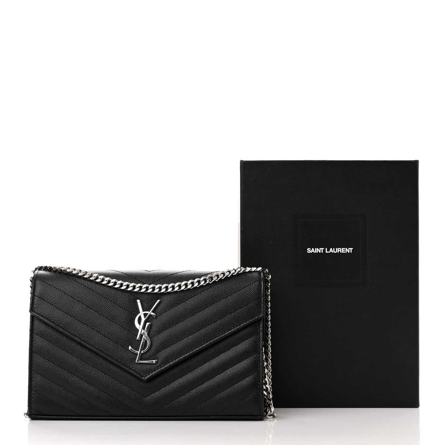 Grain De Poudre Matelasse Chevron Monogram Chain Wallet Black