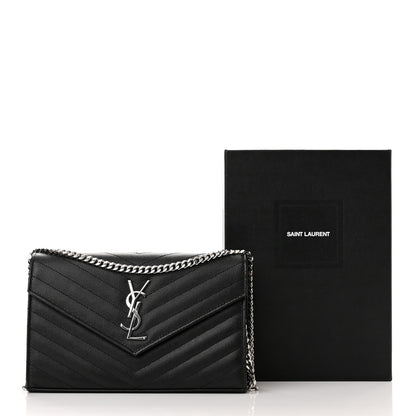Saint Laurent Grain De Poudre Matelasse Chevron Monogram Chain Wallet Black 10 of 10