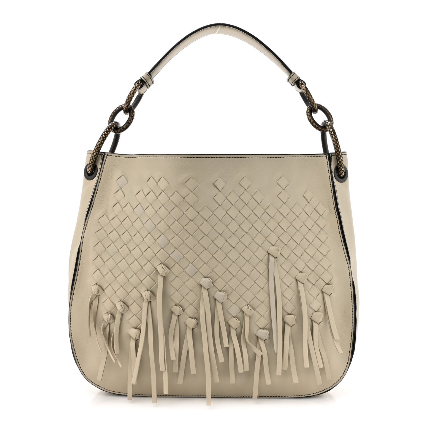 Nappa Intrecciato Fringe Large Brio Loop Hobo Beige