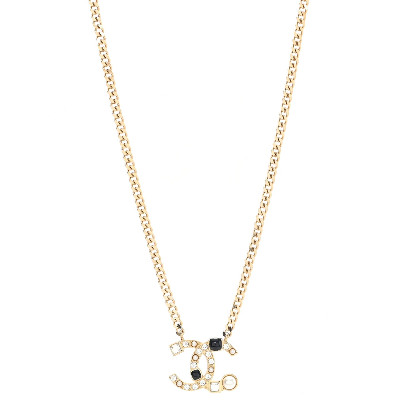 Crystal Pearl Resin CC Chain Necklace Gold Pearly White Black