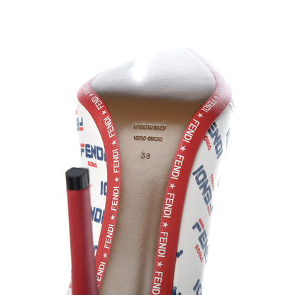 Fendi X FILA Vitello Mania Logo Print High Heel Pumps 38 White Blue Red Fragola 7 of 8