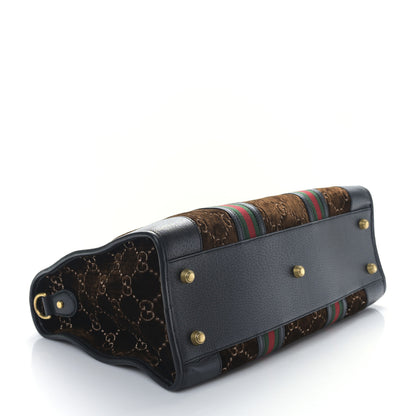 Gucci Velvet GG Monogram Textured Calfskin Web Medium Duffle Bag Brown Black 4 of 9