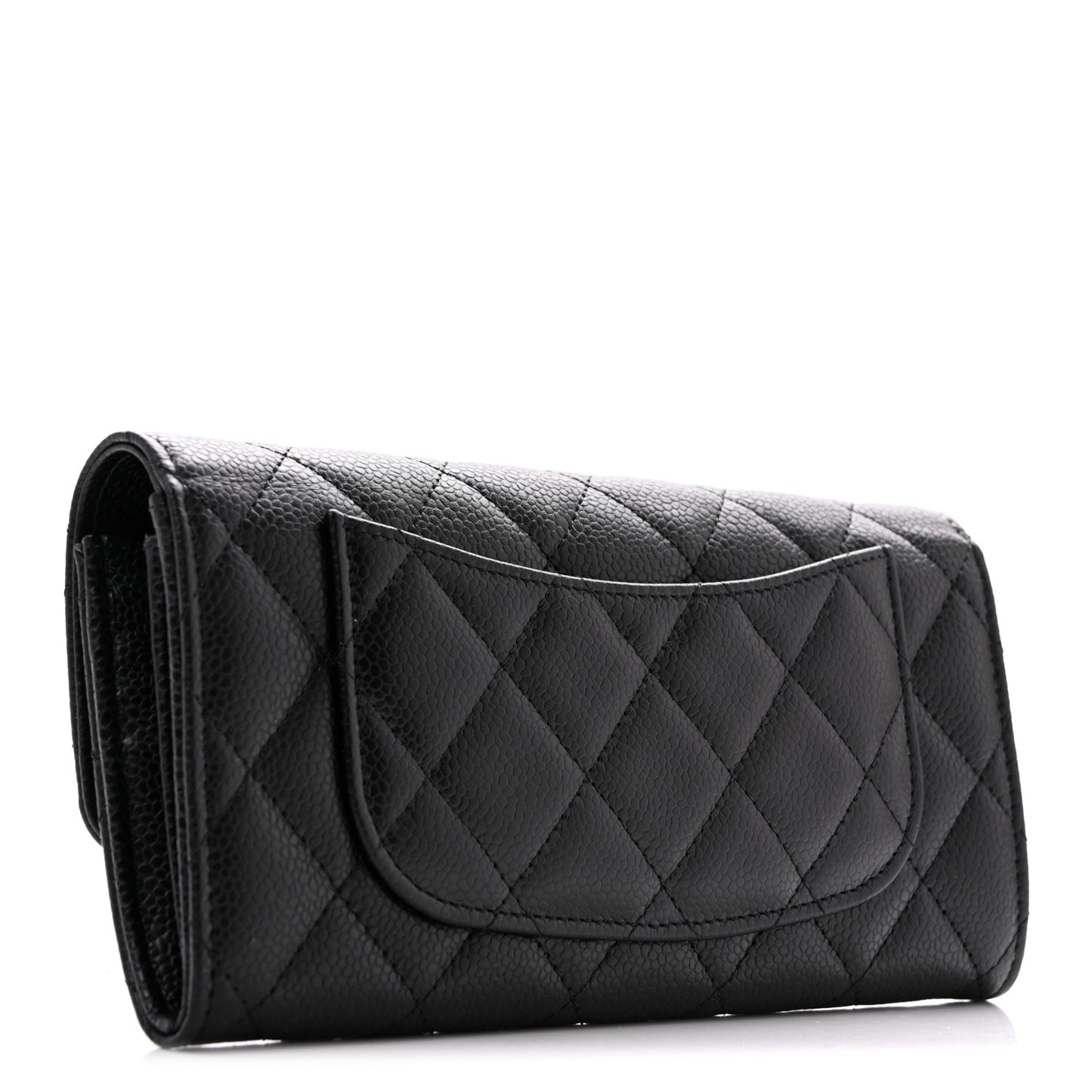 Caviar Quilted Large Gusset Flap Wallet Black