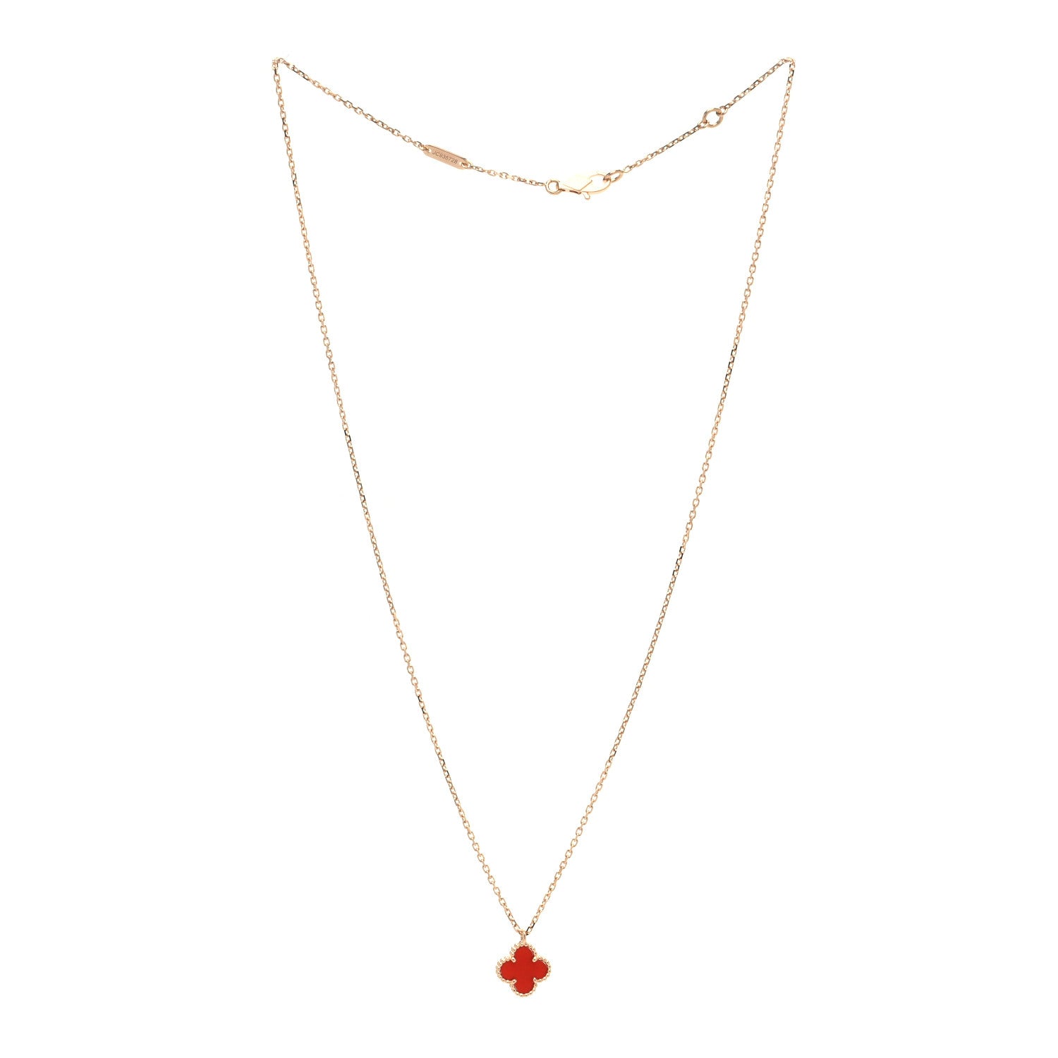 Van Cleef & Arpels 18K Rose Gold Carnelian Sweet Alhambra Pendant Necklace 3 of 6