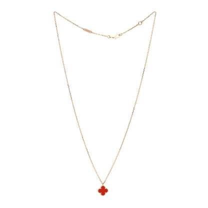 Van Cleef & Arpels 18K Rose Gold Carnelian Sweet Alhambra Pendant Necklace 3 of 6