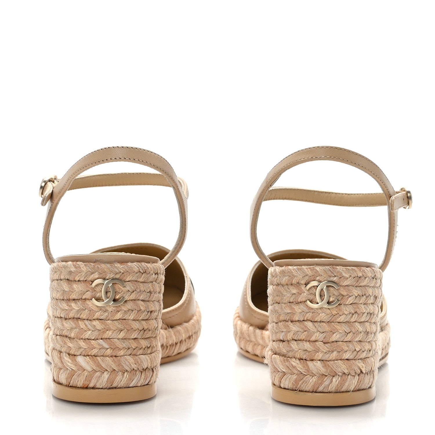 Chanel Lambskin Grosgrain CC Espadrilles Wedges 41 Beige Black 5 of 9