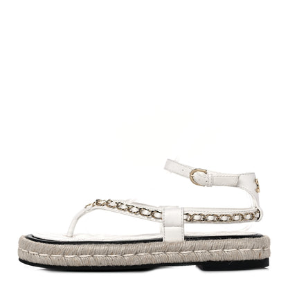 Chanel Lambskin Chain CC Thong Espadrille Sandals 36 White 1 of 8