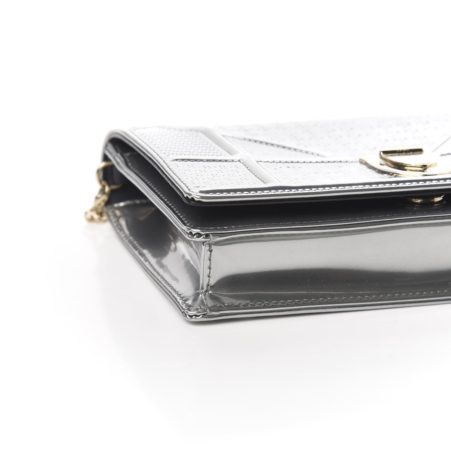 Christian Dior Metallic Patent Micro-Cannage Diorama Wallet on Chain Pouch Silver 7 of 10