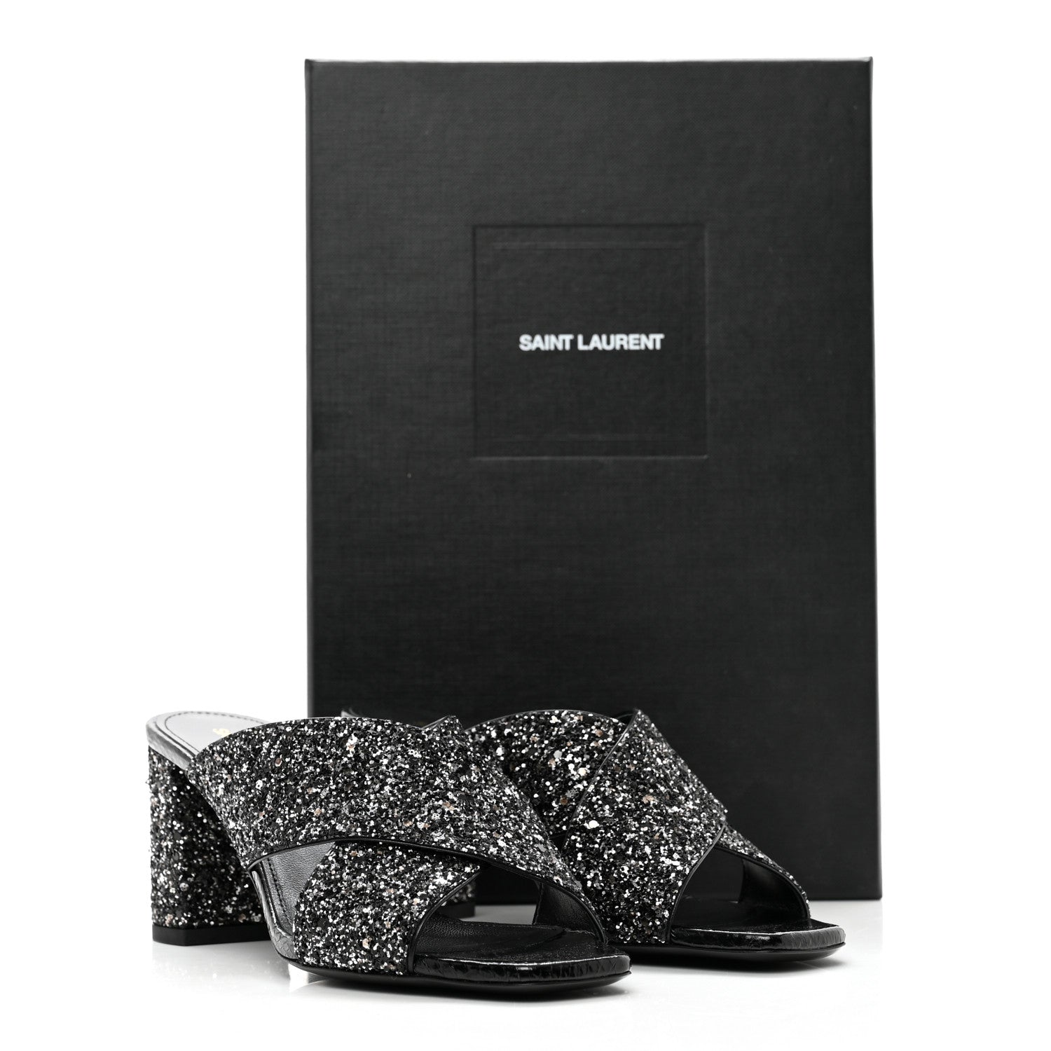 Saint Laurent Glitter LouLou 70 Mule Sandals 36 Black 9 of 9