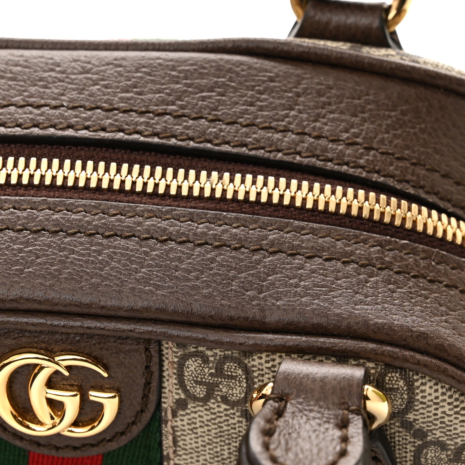 Gucci GG Supreme Monogram Textured Dollar Calfskin Web Mini Ophidia Top Handle Bowler Bag Beige Ebony New Acero 13 of 14
