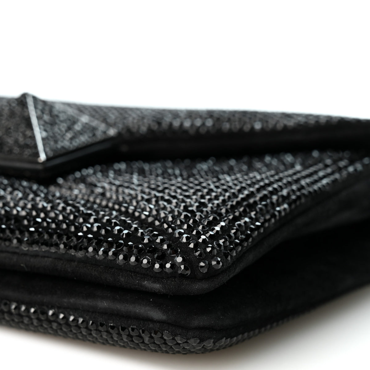 Crystal Suede Embellished Small One Stud Clutch With Chain Black