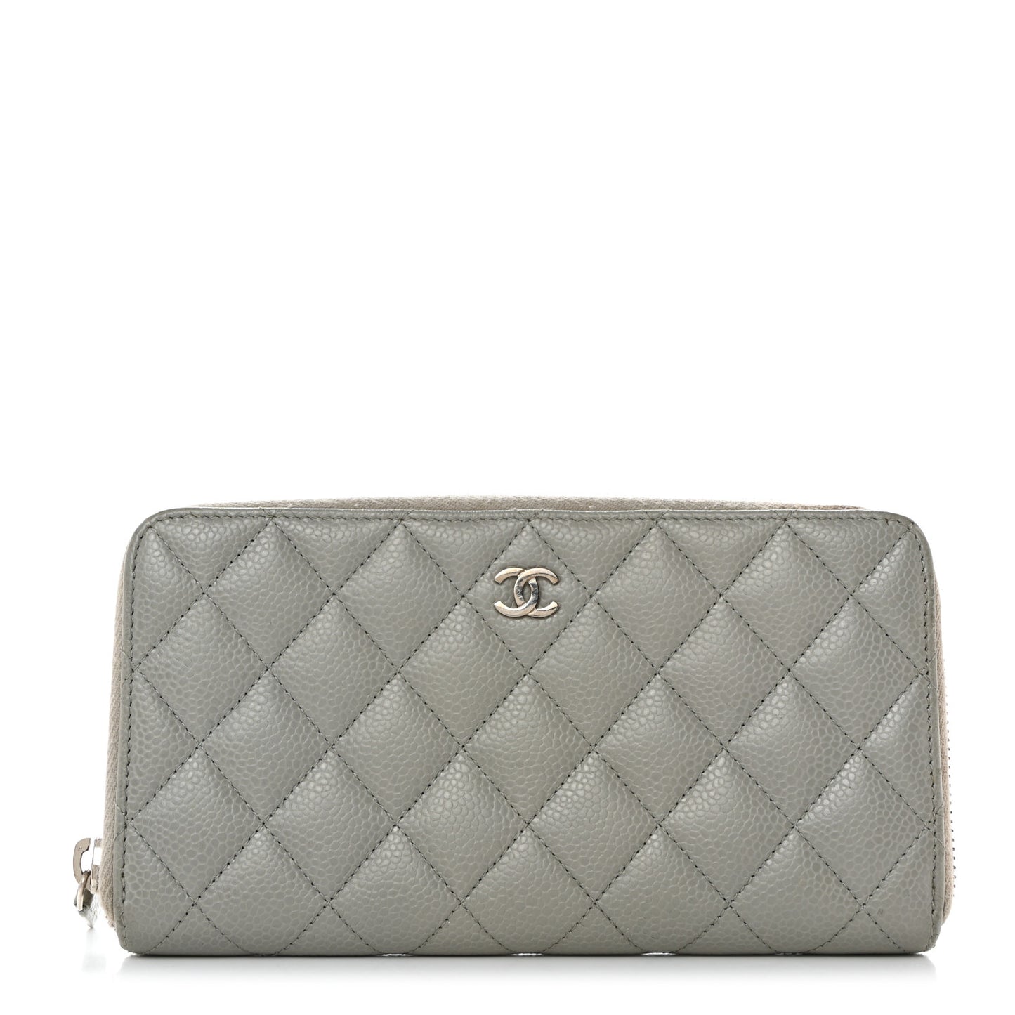 Caviar Quilted Large Gusset Zip Around Wallet Grey