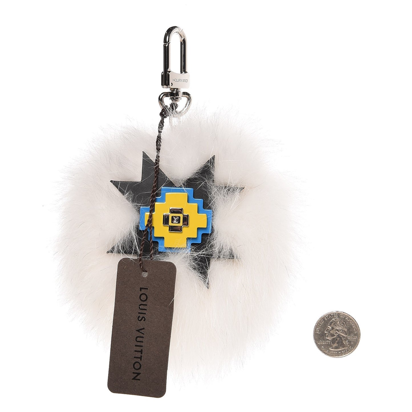 Fur Graphic Flower Bag Charm White