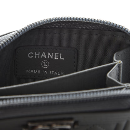 Chanel Lambskin Quilted Boy Zip Around Coin Purse Wallet Grey 6 of 8