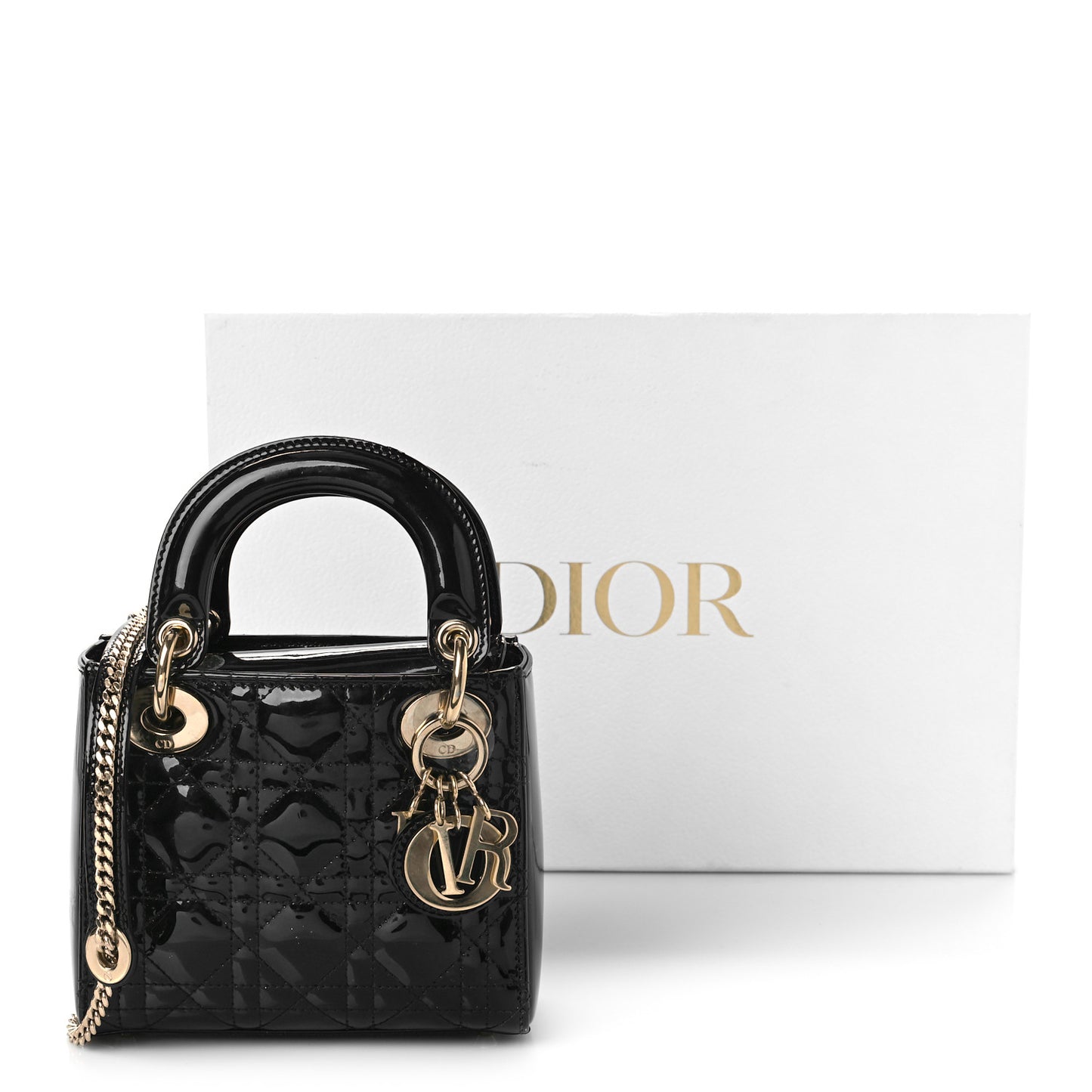 Patent Cannage Mini Lady Dior Black