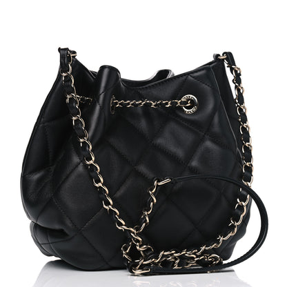 Chanel Lambskin Quilted CC Dweller Drawstring Bucket Bag Black 2 of 4
