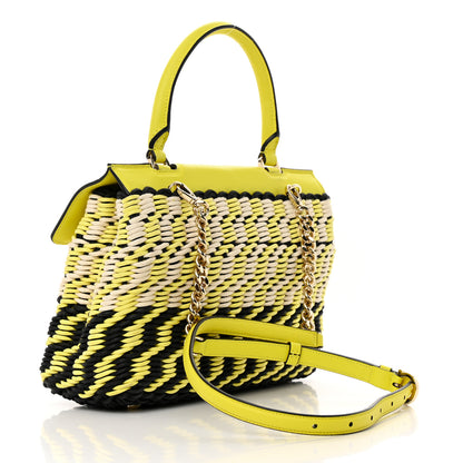 Salvatore Ferragamo Woven Calfskin Trifolio Top Handle Bag Yellow Black 3 of 15