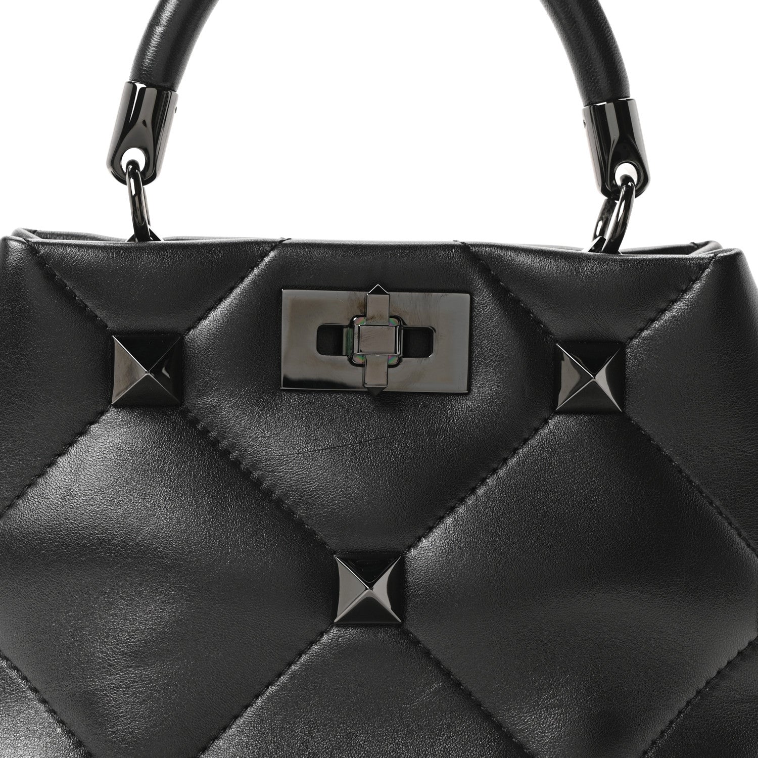 Valentino Garavani Nappa Monochrome Small Roman Stud The Handle Bag Black 7 of 9